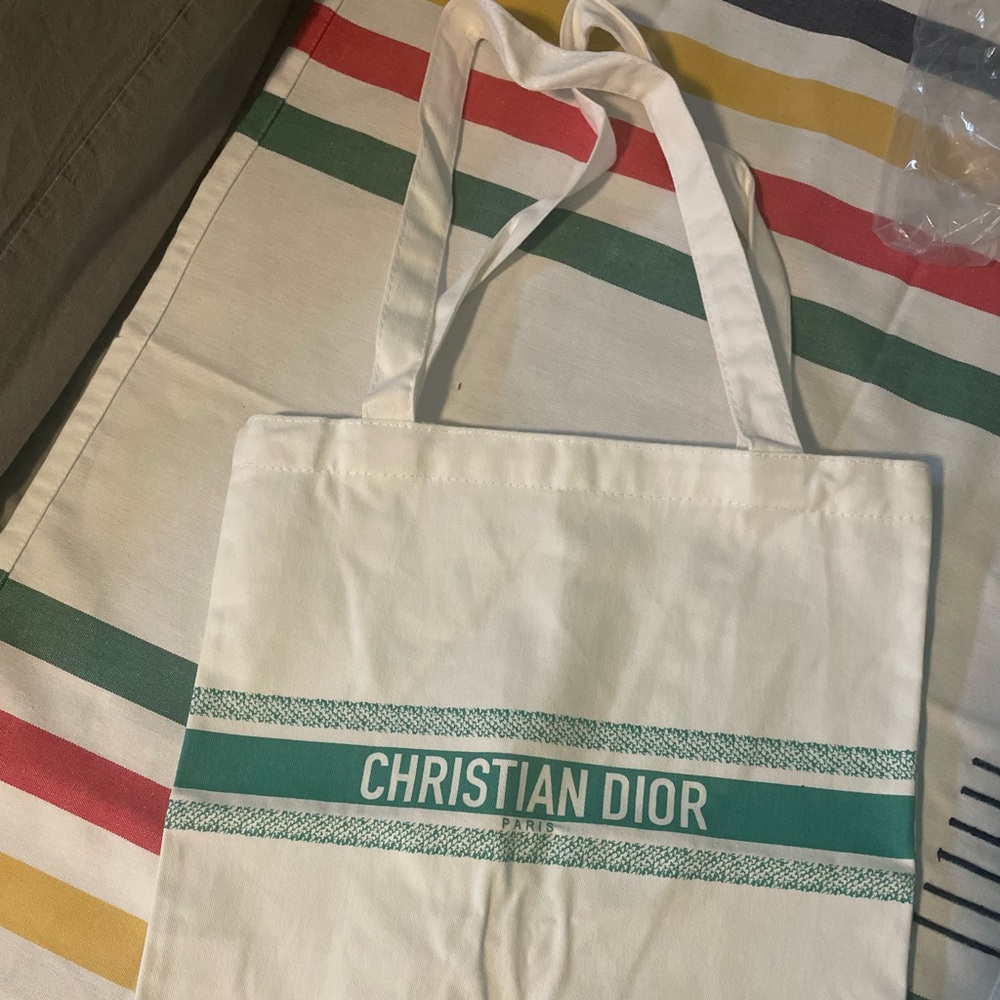Dior White and Teal Tote Bag